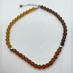 Vtg Sterling Silver & Crystal Facet Cut Round Bead Necklace 16” + 2” Extender